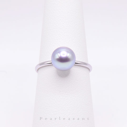 Madama Color 5-star Grade 7.5-8.0mm Blue Akoya Pearl Essential Slim Ring with Certificate