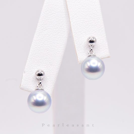 Madama Color 5-star Grade 7.5-8.0mm Blue Akoya Pearl Droplet Earrings with Certificate