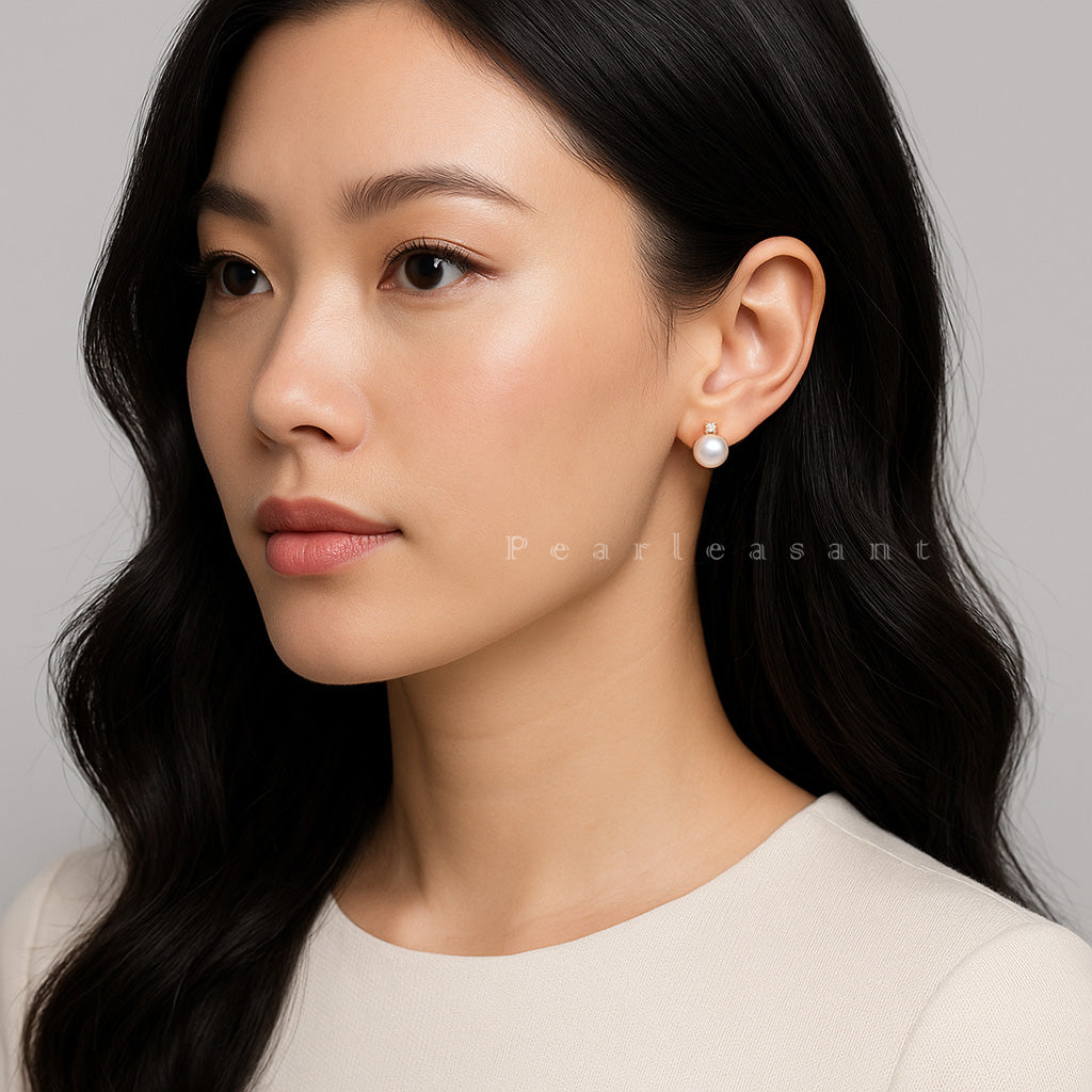 Sale Final - Hanadama Grade 8.0-8.5mm Natural White Akoya Pearl Mini Princess Earrings with Certificate