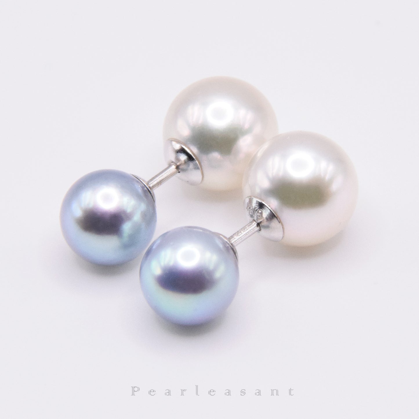 Madama Blue and Hanadama White Bicolor Akoya Pearl Double-ended Earring Studs with Certificate