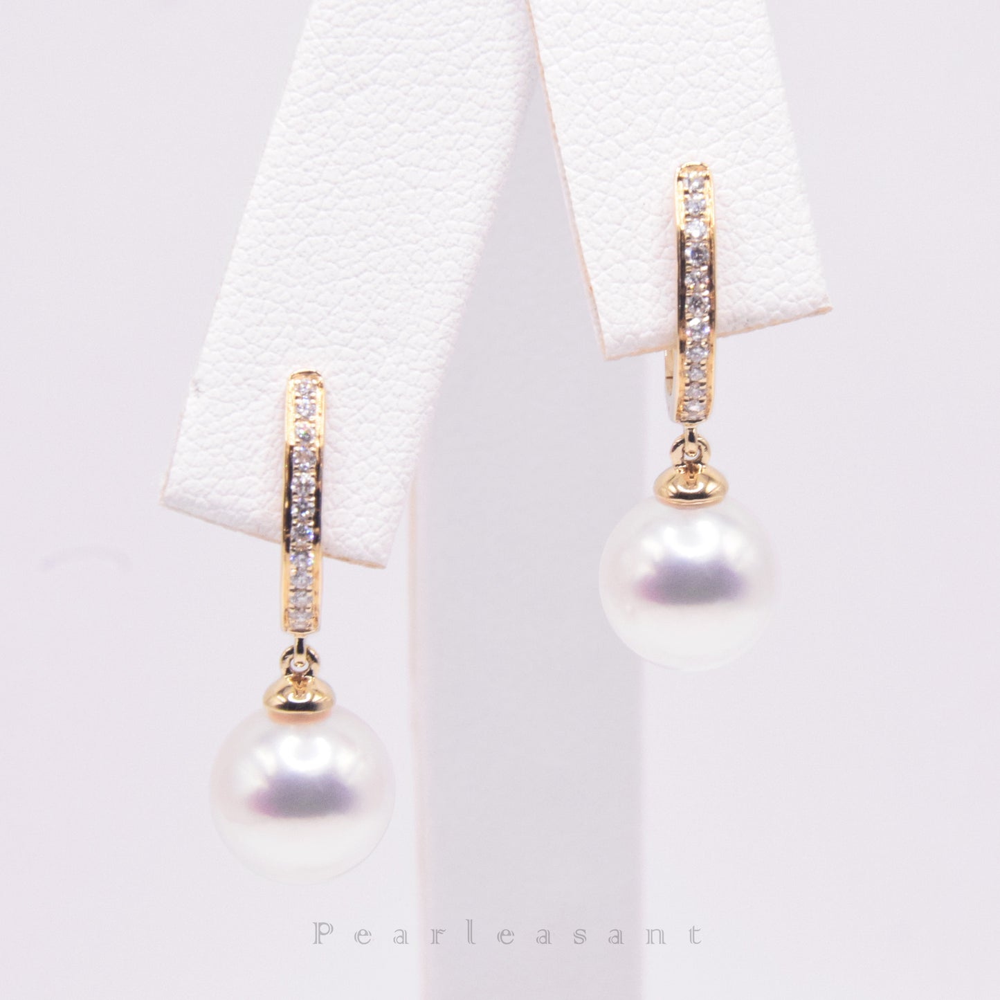 Hanadama Grade 8.5-9.0mm White Akoya Pearl Diamond Hoop Earrings with Certificate