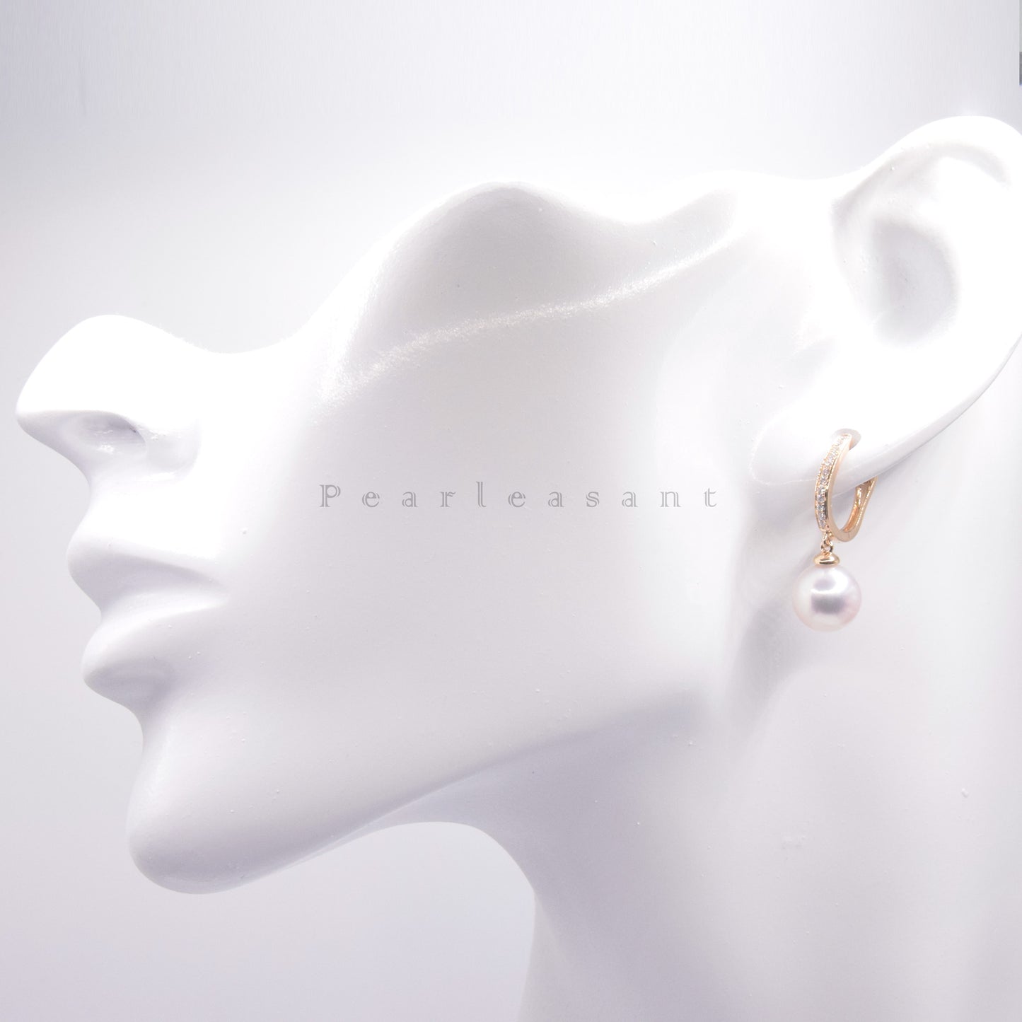 Hanadama Grade 8.5-9.0mm White Akoya Pearl Diamond Hoop Earrings with Certificate