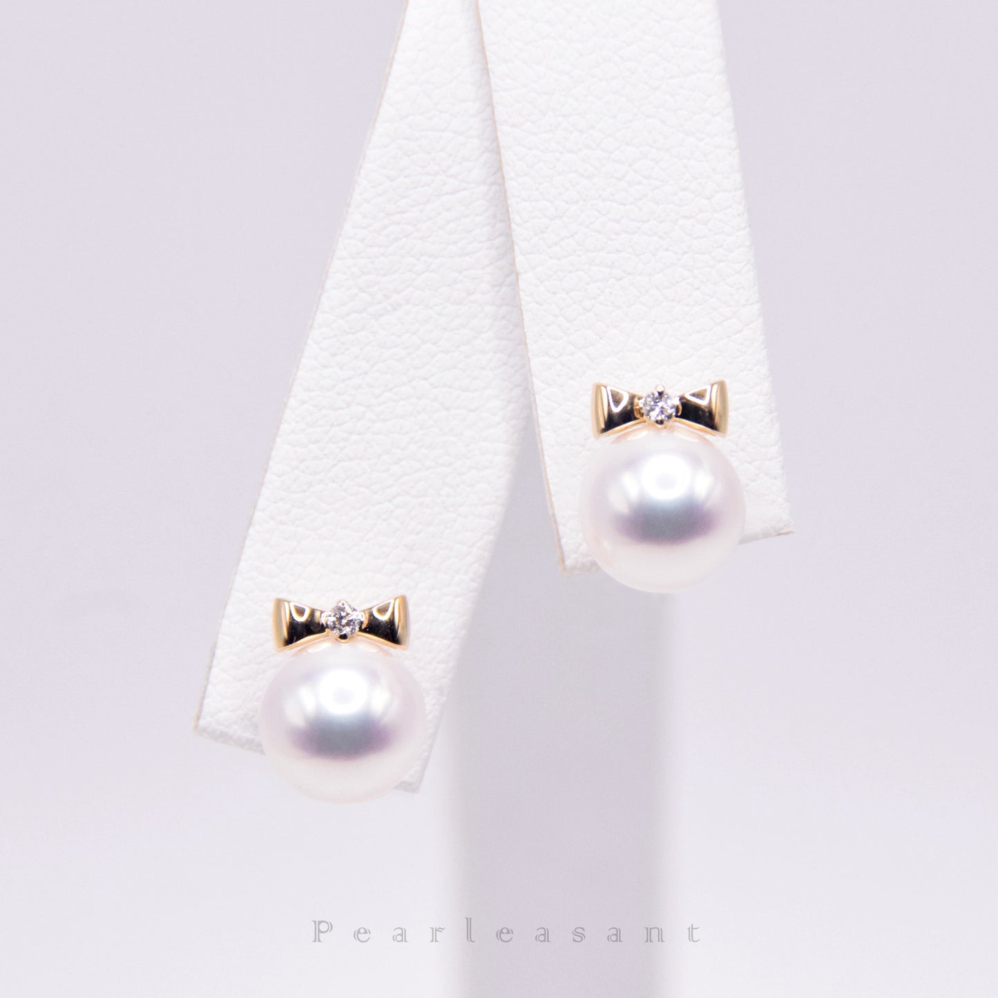 Hanadama Grade 7.5-8.0mm White Akoya Pearl Bowtie Earrings with Certificate