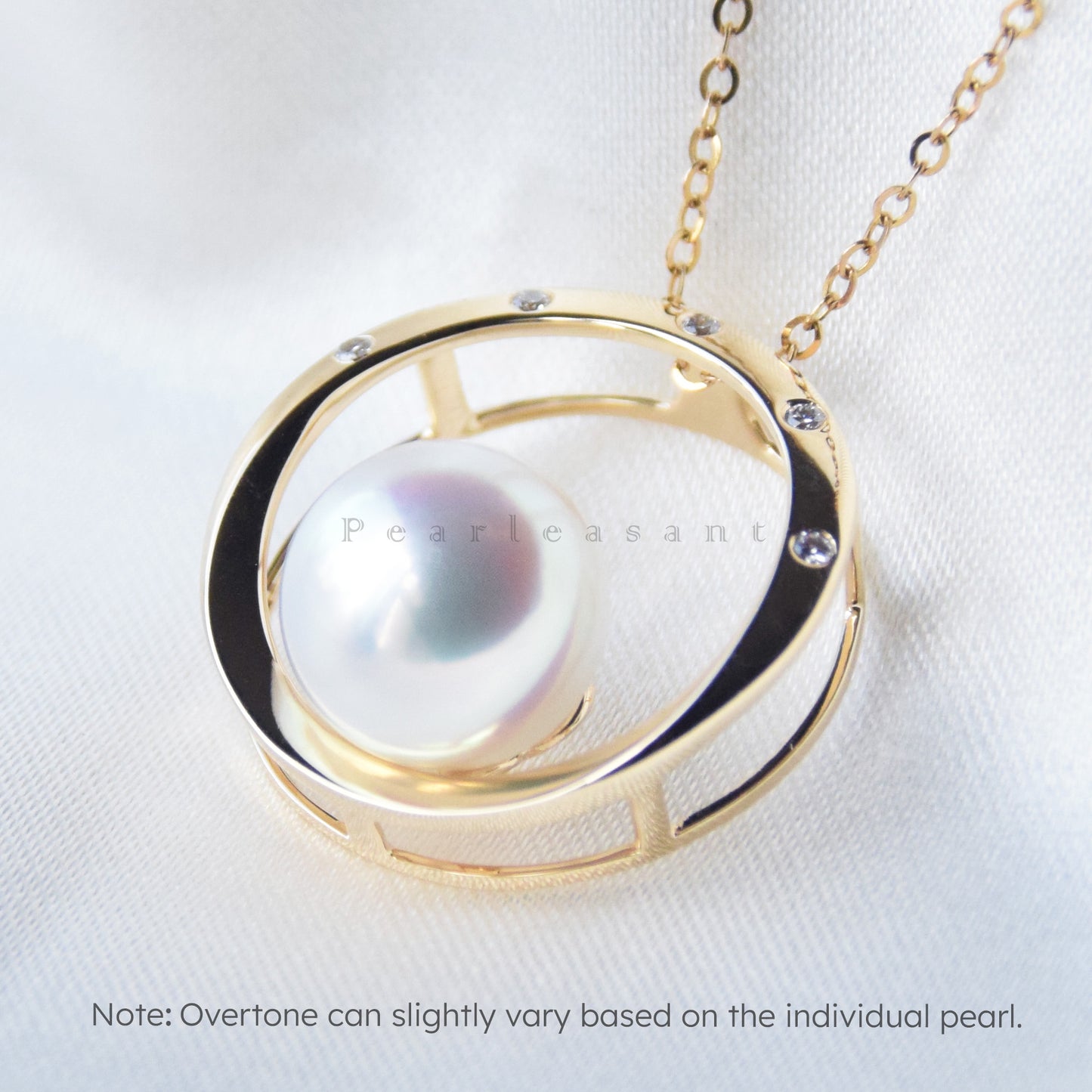 Hanadama Grade 8.5-9.0mm White Akoya Pearl Circle Diamond Pendant with Certificate