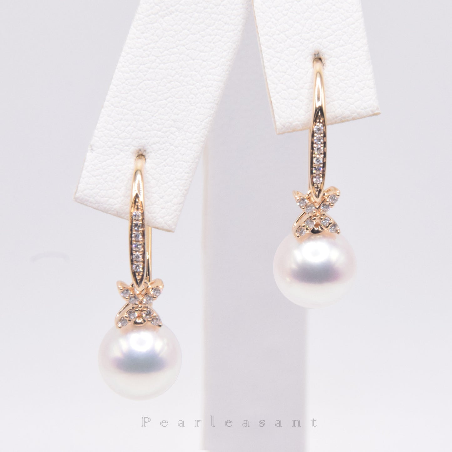 Hanadama Grade 8.0-9.0mm White Akoya Pearl Clove Dangle Earrings with Certificate