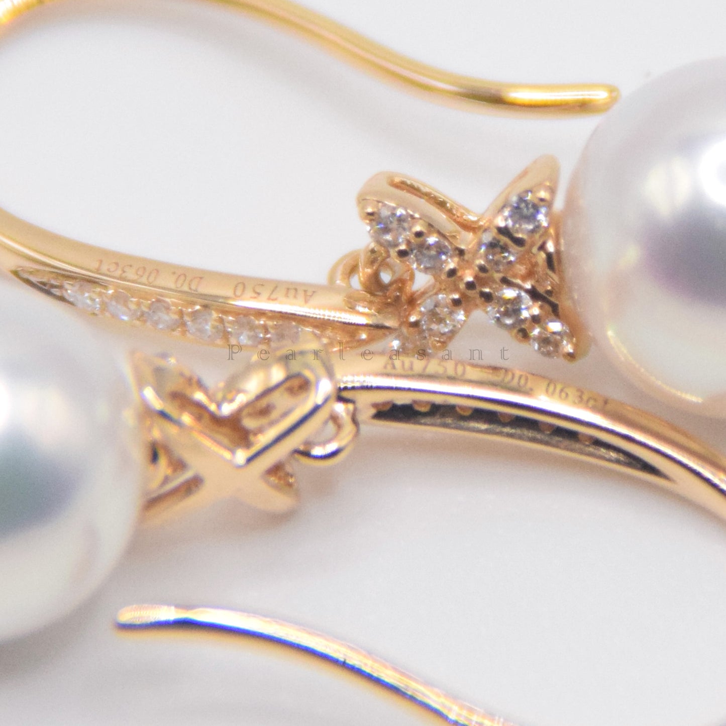 Hanadama Grade 8.0-9.0mm White Akoya Pearl Clove Dangle Earrings with Certificate