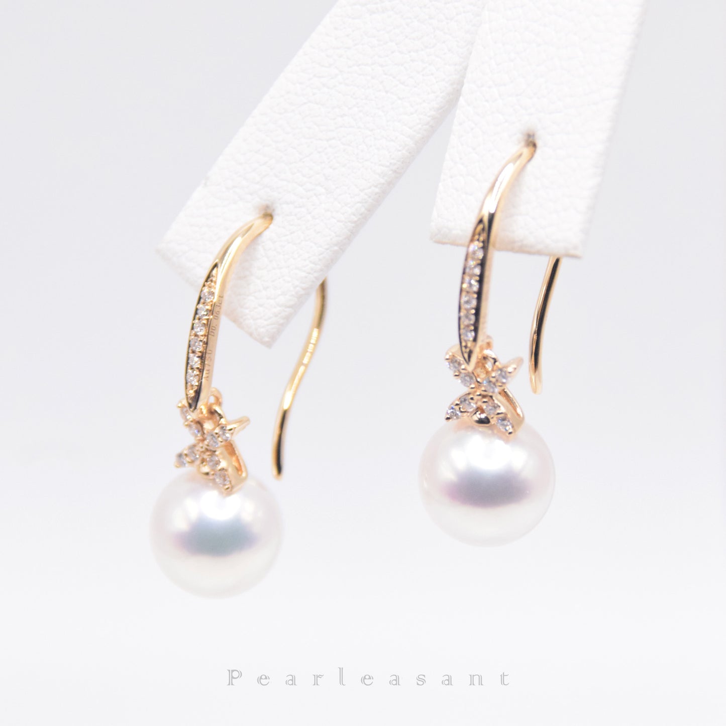 Hanadama Grade 8.0-9.0mm White Akoya Pearl Clove Dangle Earrings with Certificate