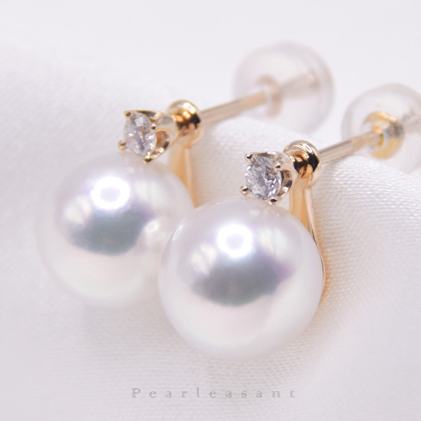 Hanadama Grade 8.5-9.0mm White Akoya Pearl Detachable Princess Earrings with Certificate