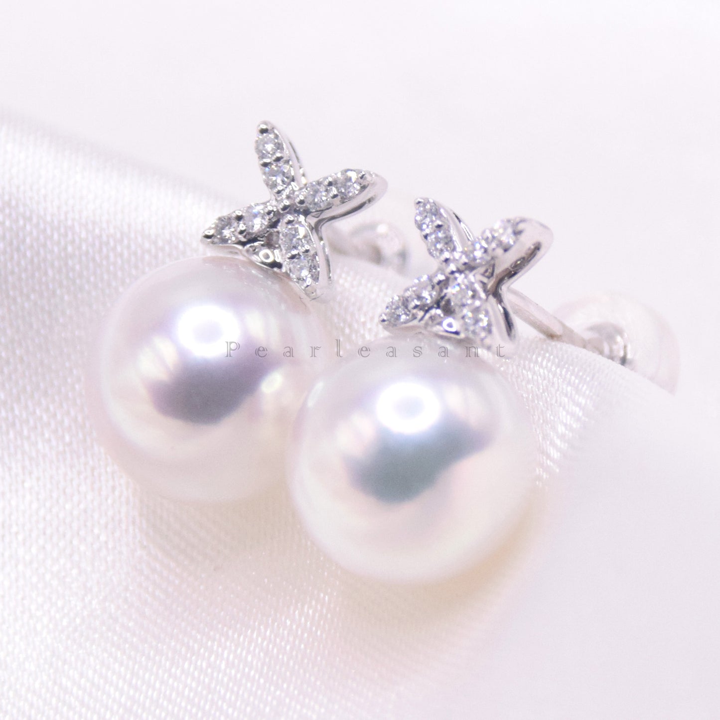 Hanadama Grade 8.0-9.0mm White Akoya Pearl Classic Clove Earrings with Certificate