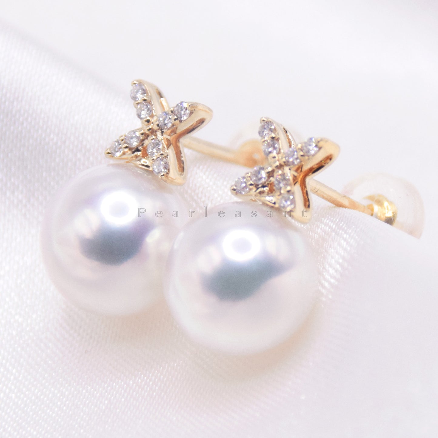 Hanadama Grade 8.0-9.0mm White Akoya Pearl Classic Clove Earrings with Certificate