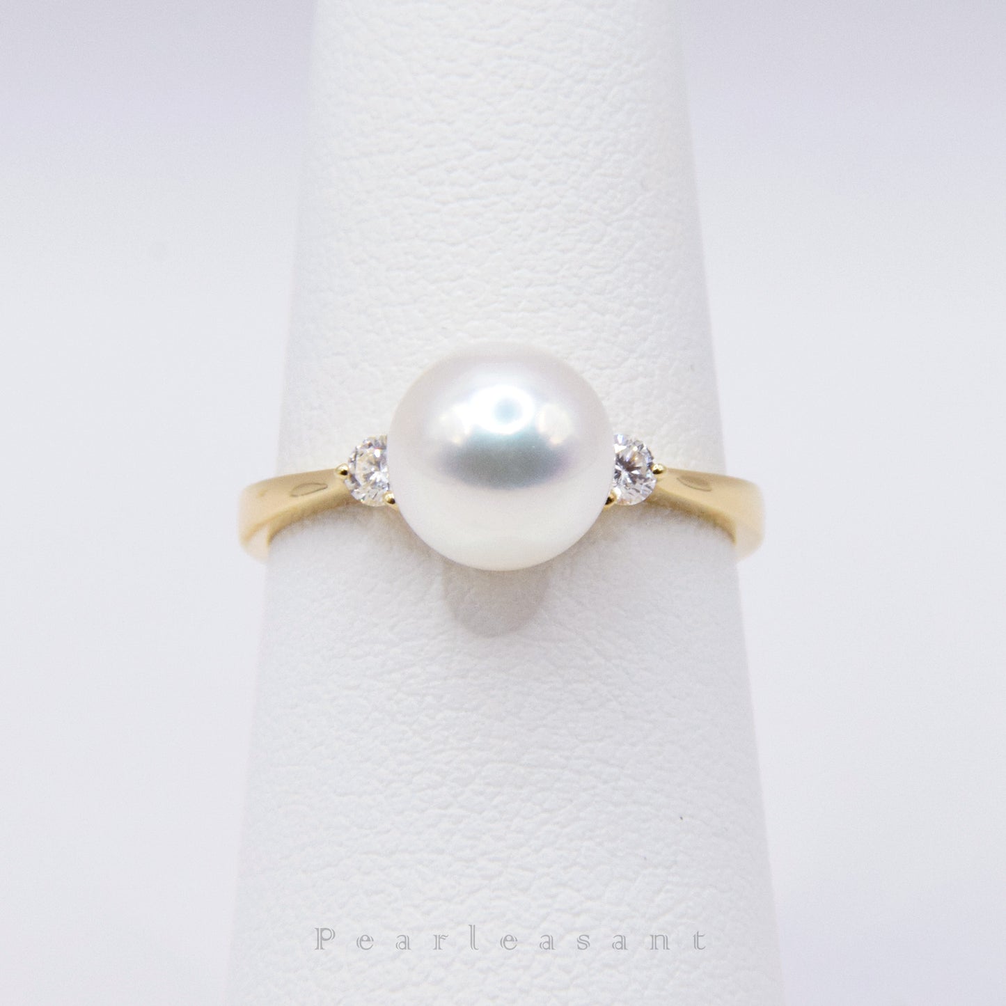 Hanadama Grade 8.0-8.5mm White Akoya Pearl Twin Diamond Ring with Certificate (Pre-order)