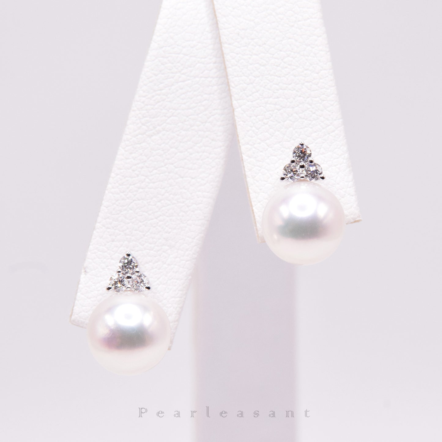 Hanadama Grade 8.5-9.0mm White Akoya Pearl Trio Diamond Earrings with Certificate