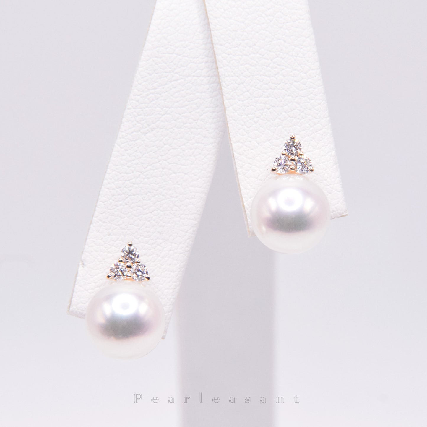 Hanadama Grade 8.5-9.0mm White Akoya Pearl Trio Diamond Earrings with Certificate
