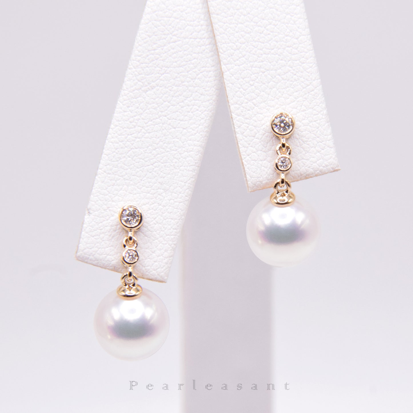 Hanadama Grade 8.5-9.0mm White Akoya Pearl Diamond Dash Earrings with Certificate