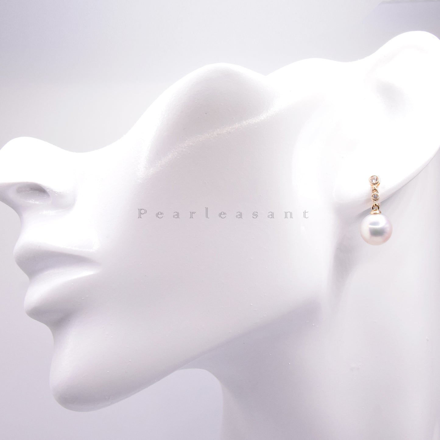 Hanadama Grade 8.5-9.0mm White Akoya Pearl Diamond Dash Earrings with Certificate