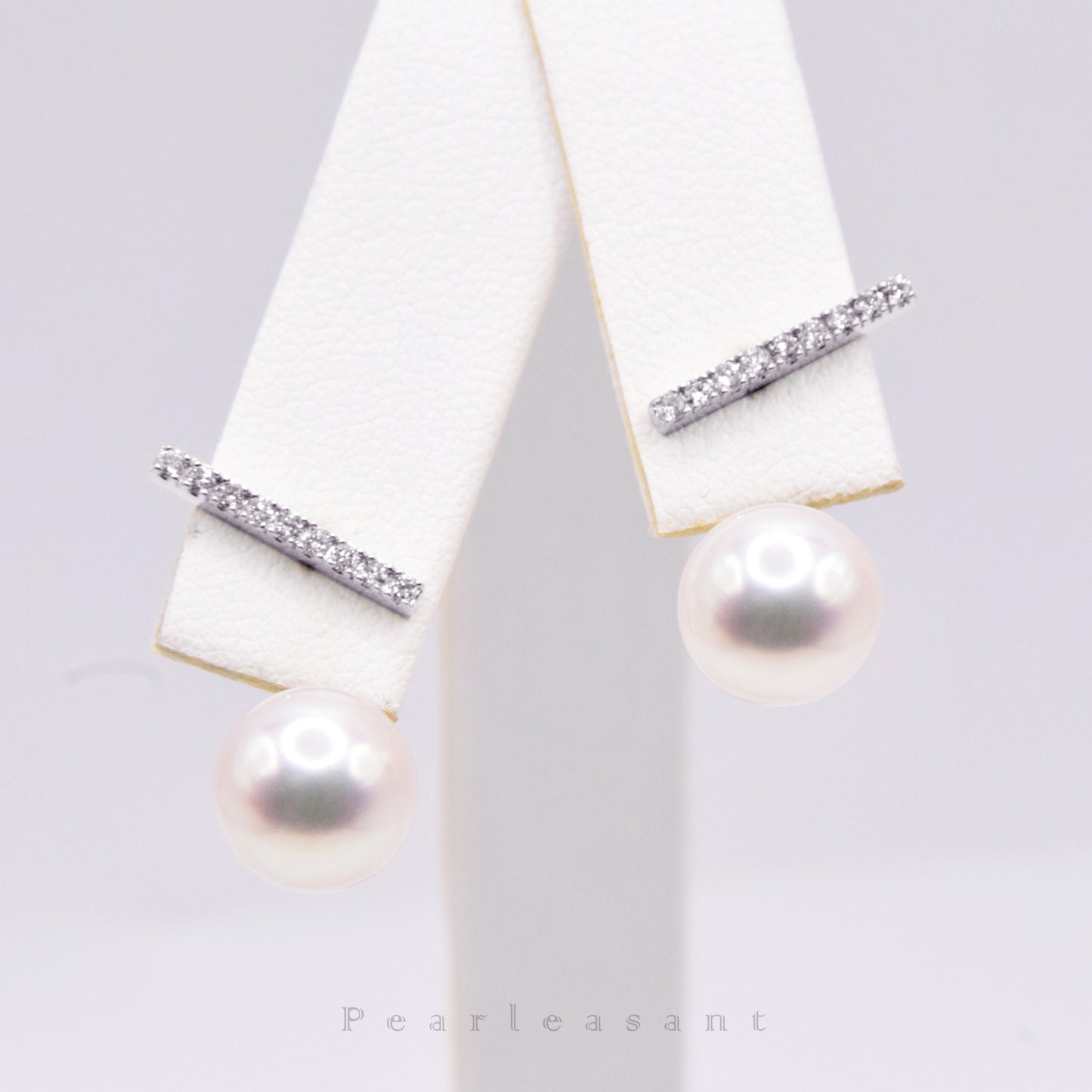 Hanadama Grade 8.0-9.0mm White Akoya Pearl Detachable Diamond Bar Earrings with Certificate