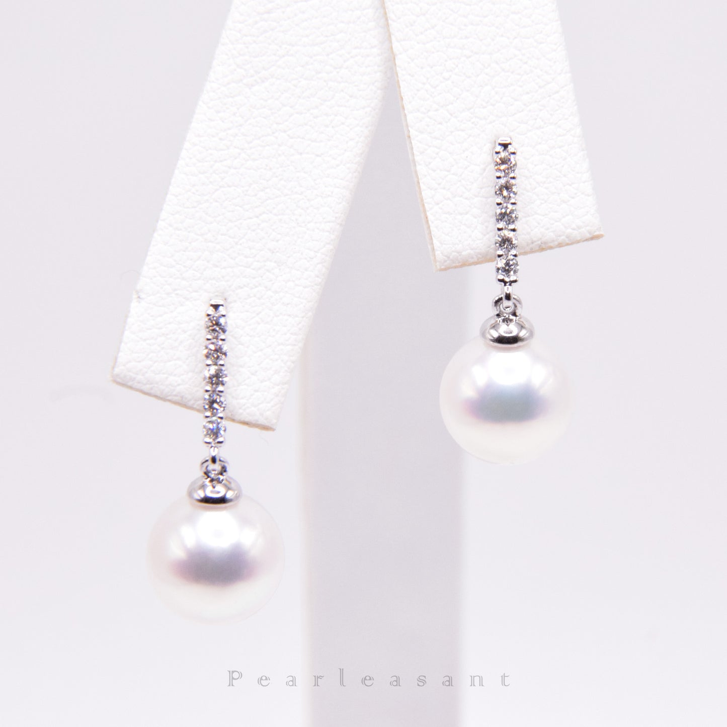 Hanadama Grade 8.5-9.0mm White Akoya Pearl Diamond Line Earrings with Certificate