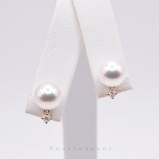 Hanadama Grade 8.0-8.5mm White Akoya Pearl Starlight Earrings with Certificate