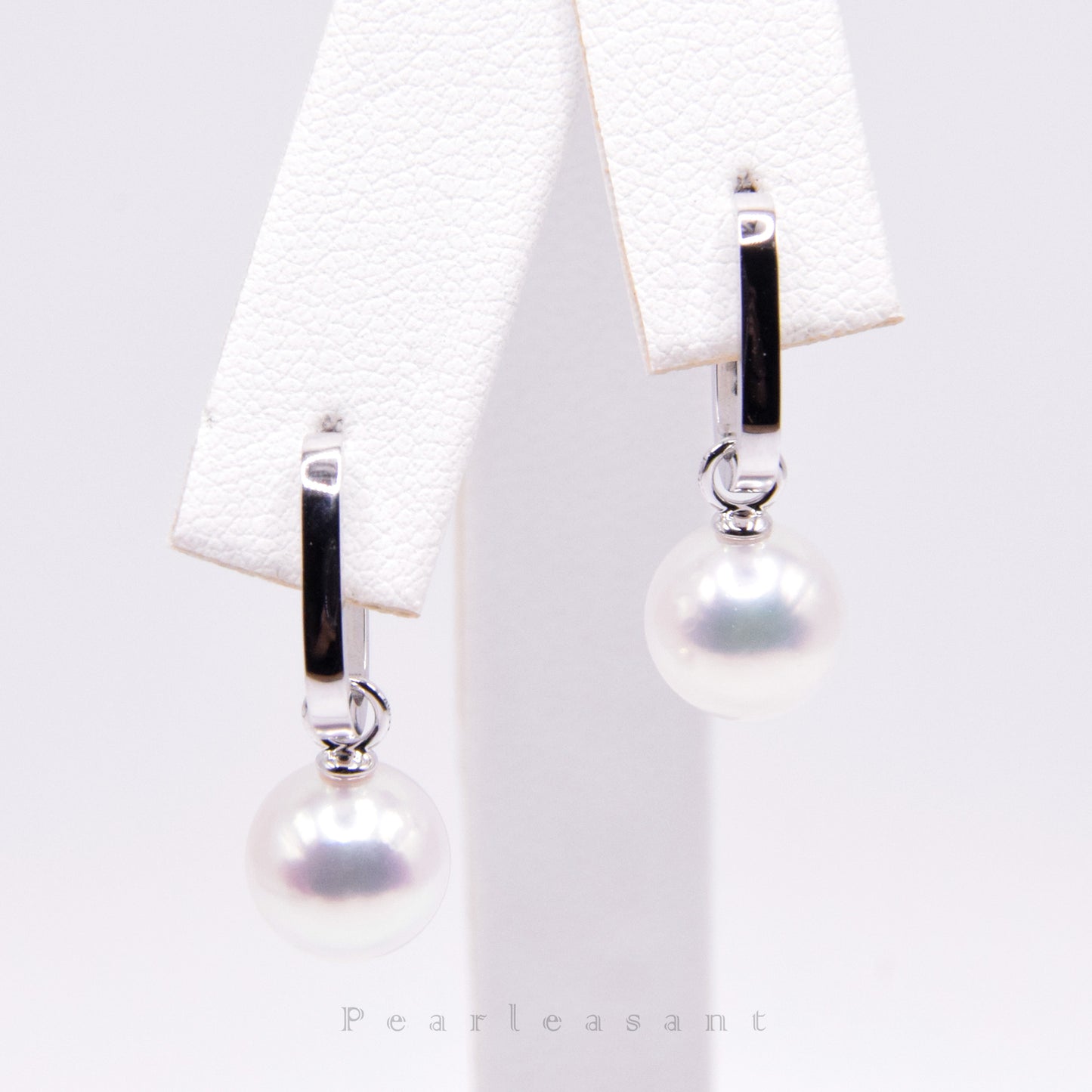 Hanadama Grade 8.0-9.0mm White Akoya Pearl Detachable Hoop Earrings with Certificate