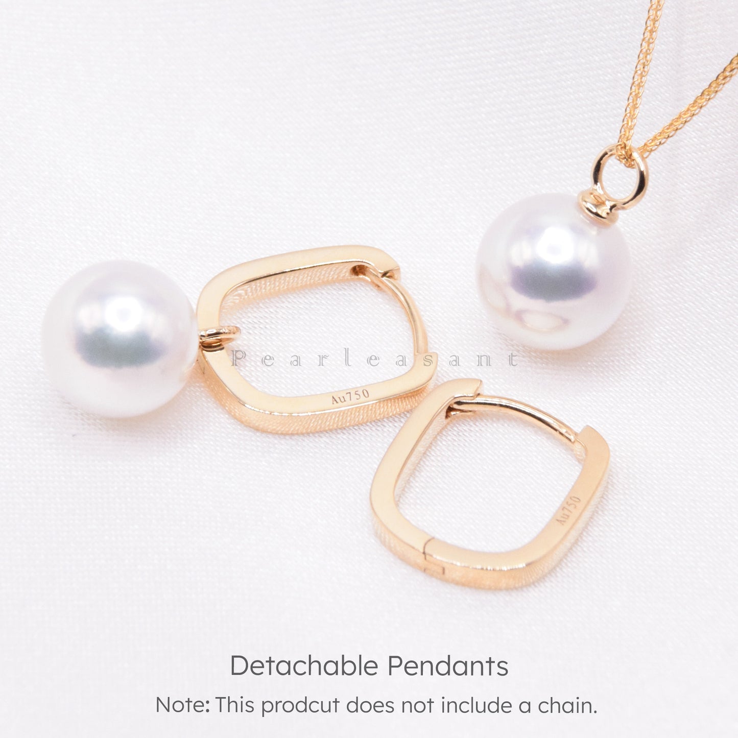 Hanadama Grade 8.5-9.0mm White Akoya Pearl Detachable Hoop Earrings with Certificate