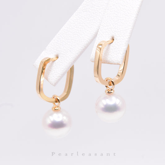 Hanadama Grade 8.0-9.0mm White Akoya Pearl Detachable Hoop Earrings with Certificate
