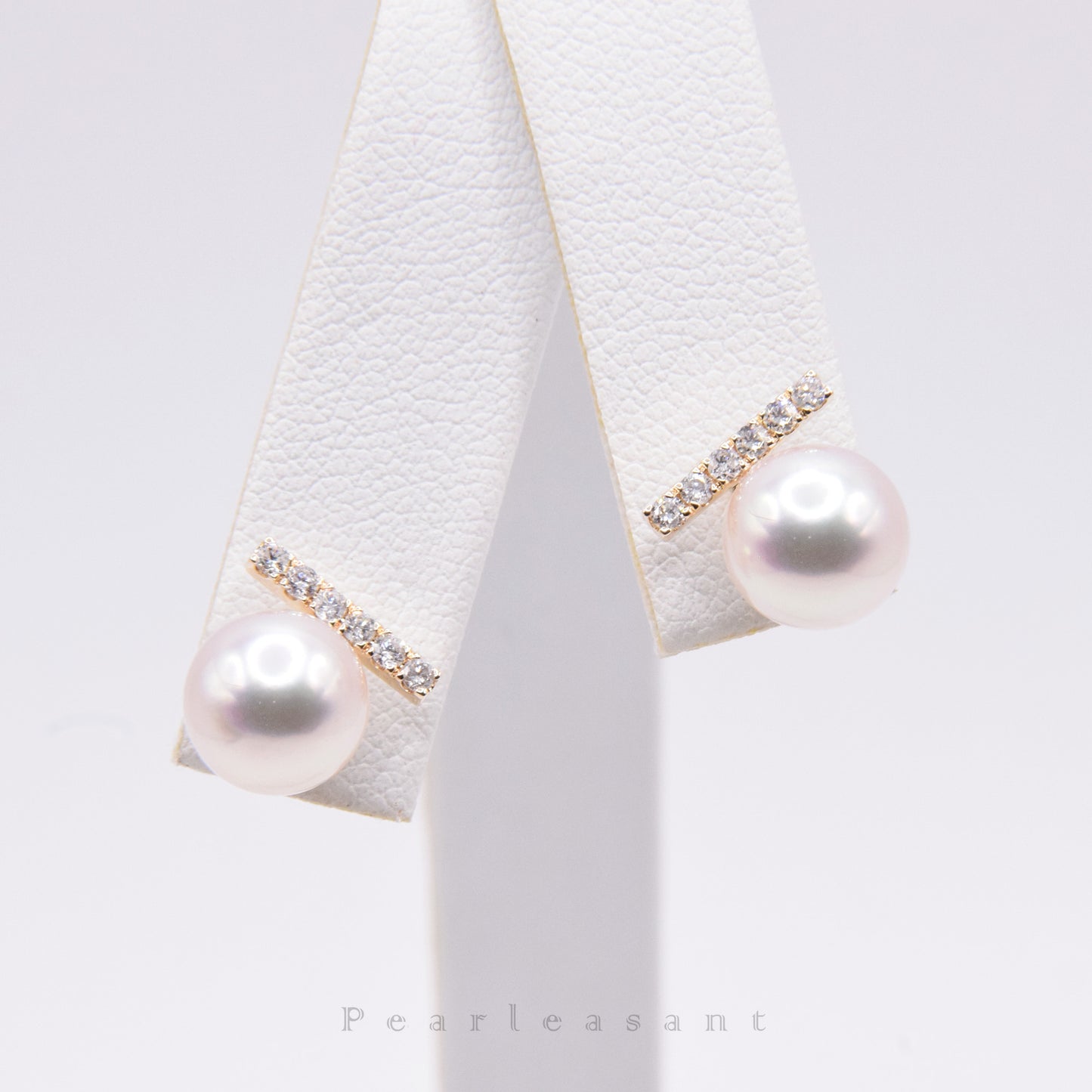 Hanadama Grade 8.0-8.5mm White Akoya Pearl Diamond Bar Earrings with Certificate