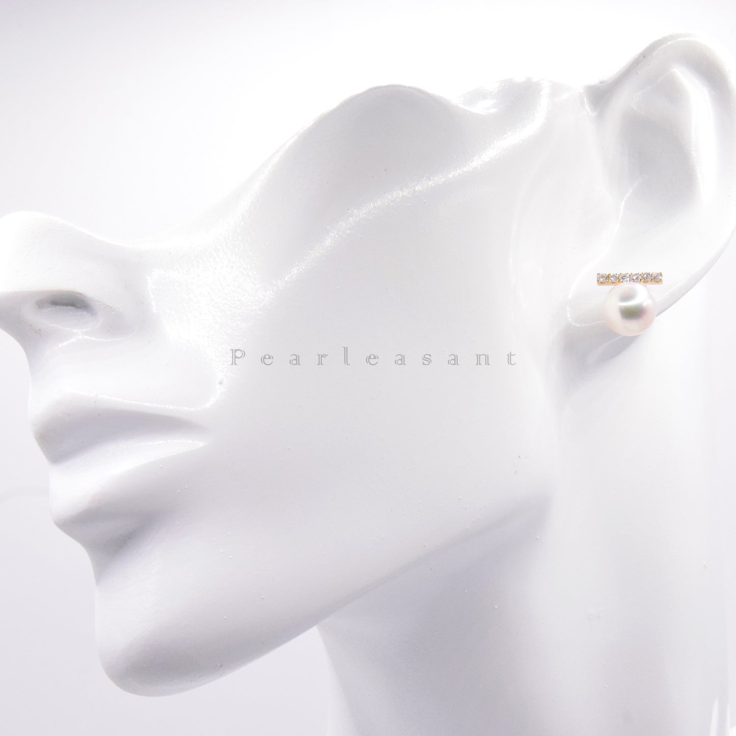 Hanadama Grade 8.0-8.5mm White Akoya Pearl Diamond Bar Earrings with Certificate