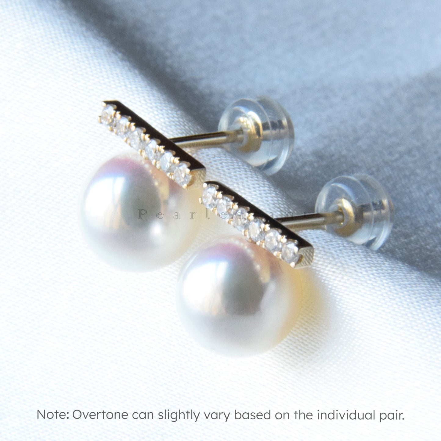 Hanadama Grade 8.0-8.5mm White Akoya Pearl Diamond Bar Earrings with Certificate