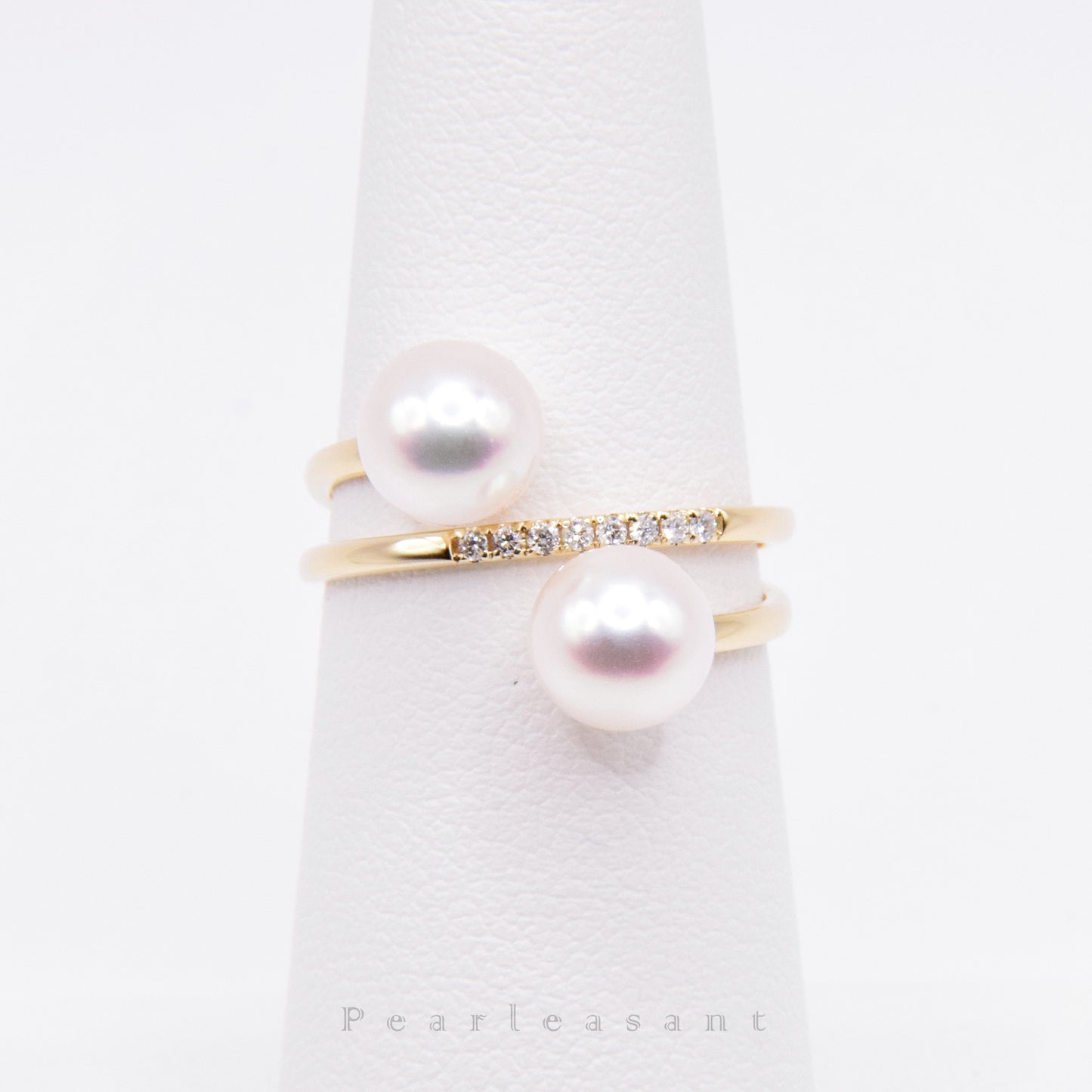 Hanadama Grade 6.5-7.0mm White Akoya Twin Pearl Swirl Diamond Ring with Certificate (Pre-order)