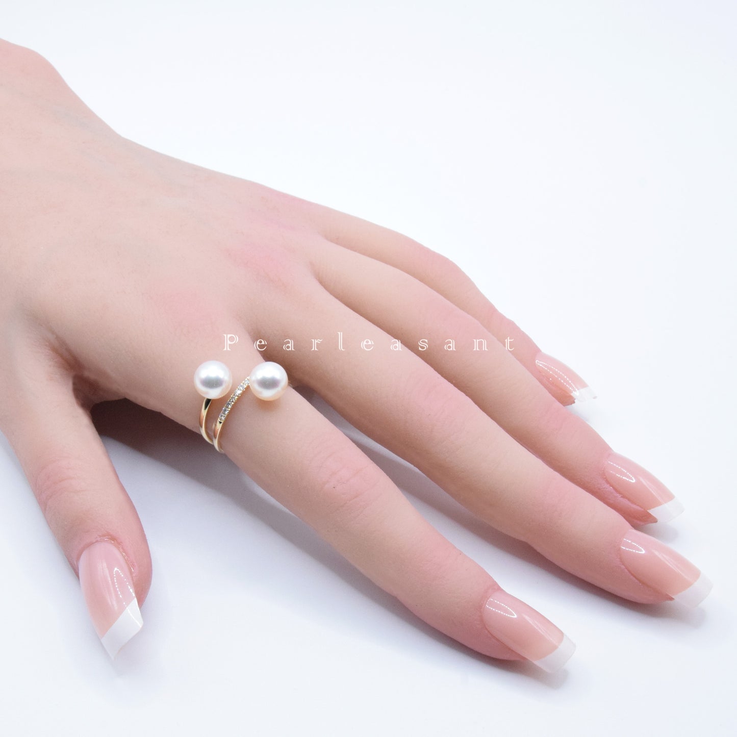 Hanadama Grade 6.5-7.0mm White Akoya Twin Pearl Swirl Diamond Ring with Certificate (Pre-order)