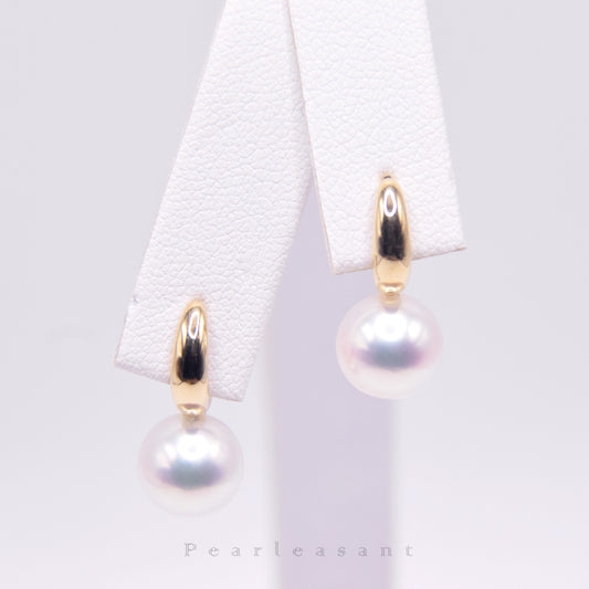 Hanadama Grade 8.0-9.0mm White Akoya Pearl Crescent Earrings with Certificate