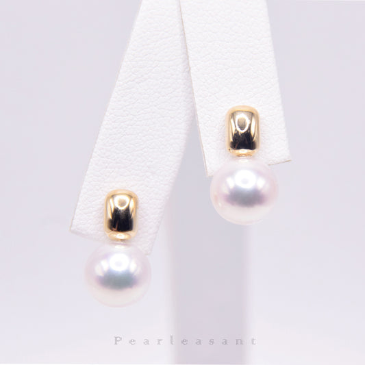 Hanadama Grade 8.0-9.0mm White Akoya Pearl Square Earrings with Certificate