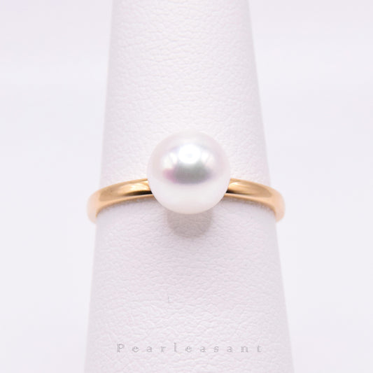 Hanadama Grade 8.0-8.5mm White Akoya Pearl Essential Ring with Certificate
