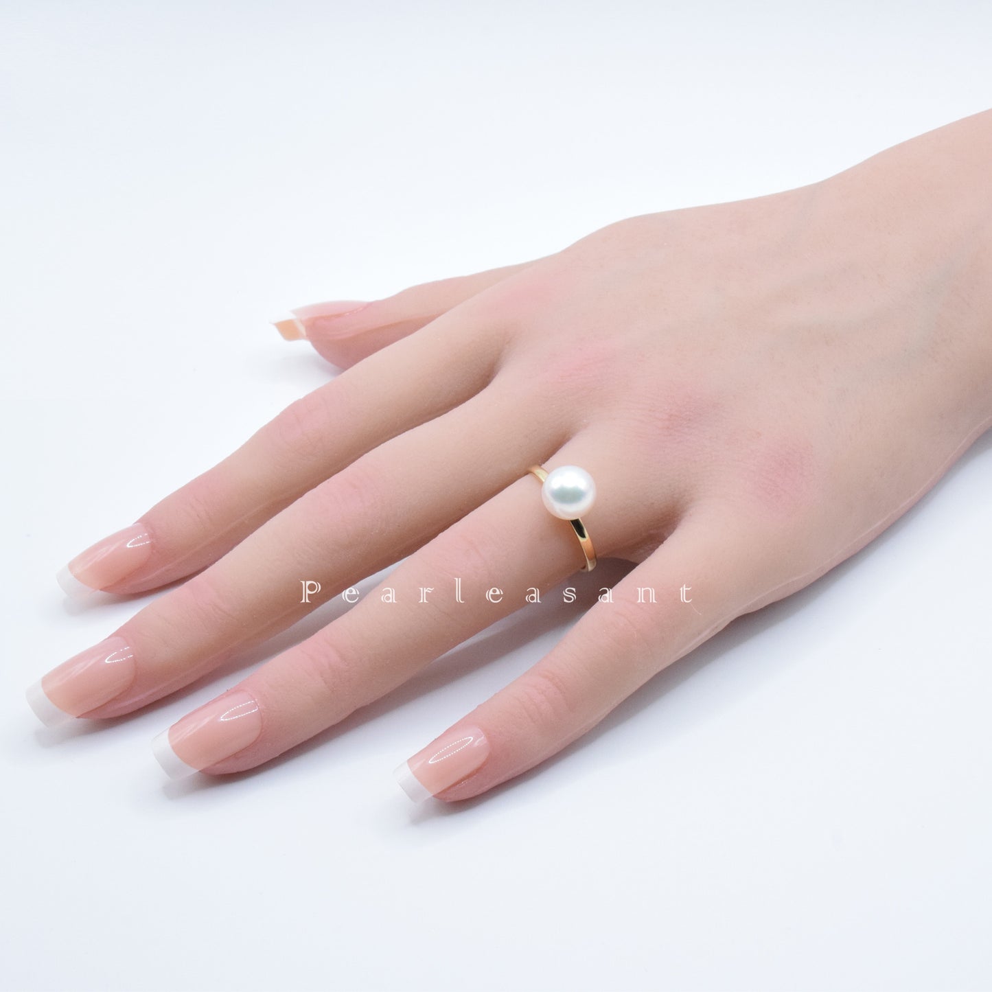 Hanadama Grade 8.0-8.5mm White Akoya Pearl Essential Ring with Certificate