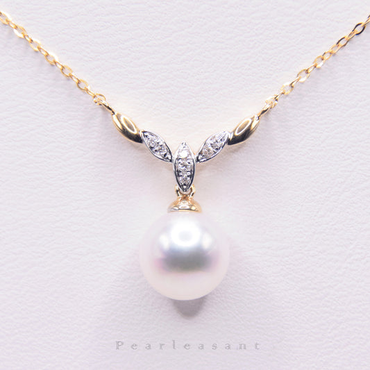 Hanadama Grade 8.5-9.0mm White Akoya Pearl Braid Pendant with Certificate