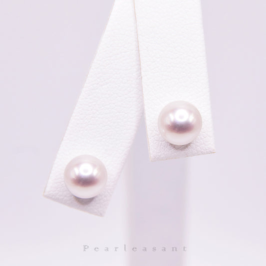Hanadama Grade 6.5-9.0mm Akoya Pearl Earring Studs with PSL Preliminary Certificate