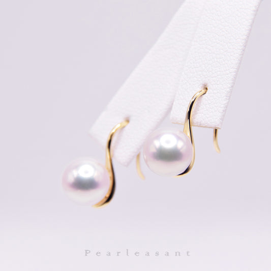 Hanadama Grade 8.5-9.0mm White Akoya Pearl High Heel Earrings with Certificate