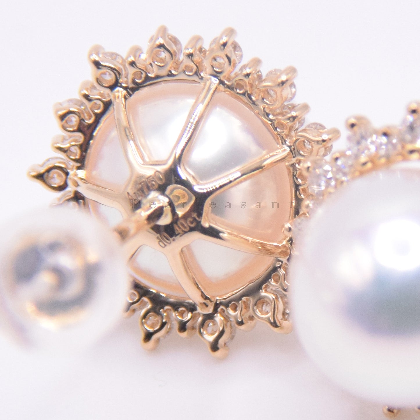 Hanadama Grade 8.5-9.0mm White Akoya Pearl Sunflower Diamond Earrings with Certificate
