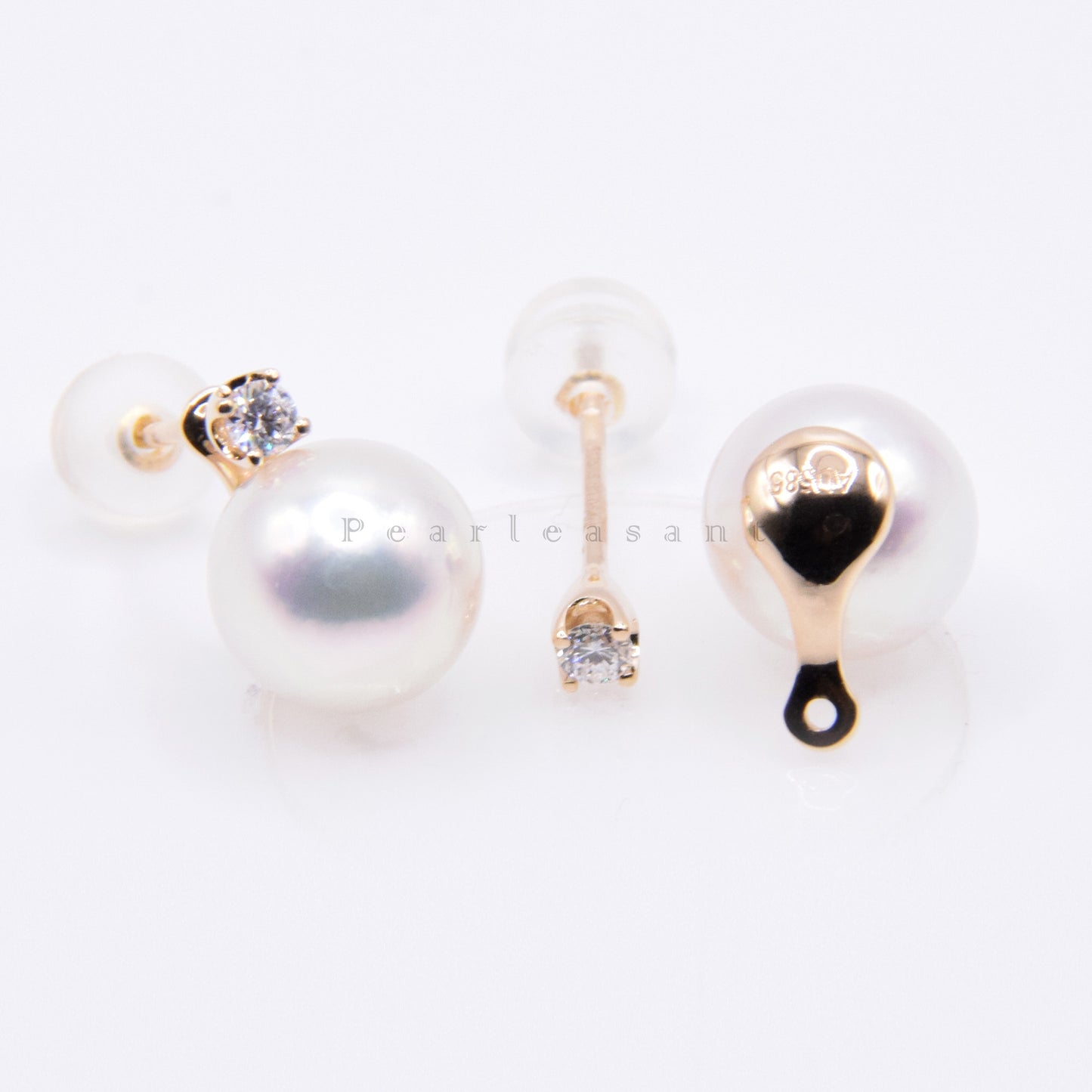Hanadama Grade 8.5-9.0mm White Akoya Pearl Detachable Princess Earrings with Certificate