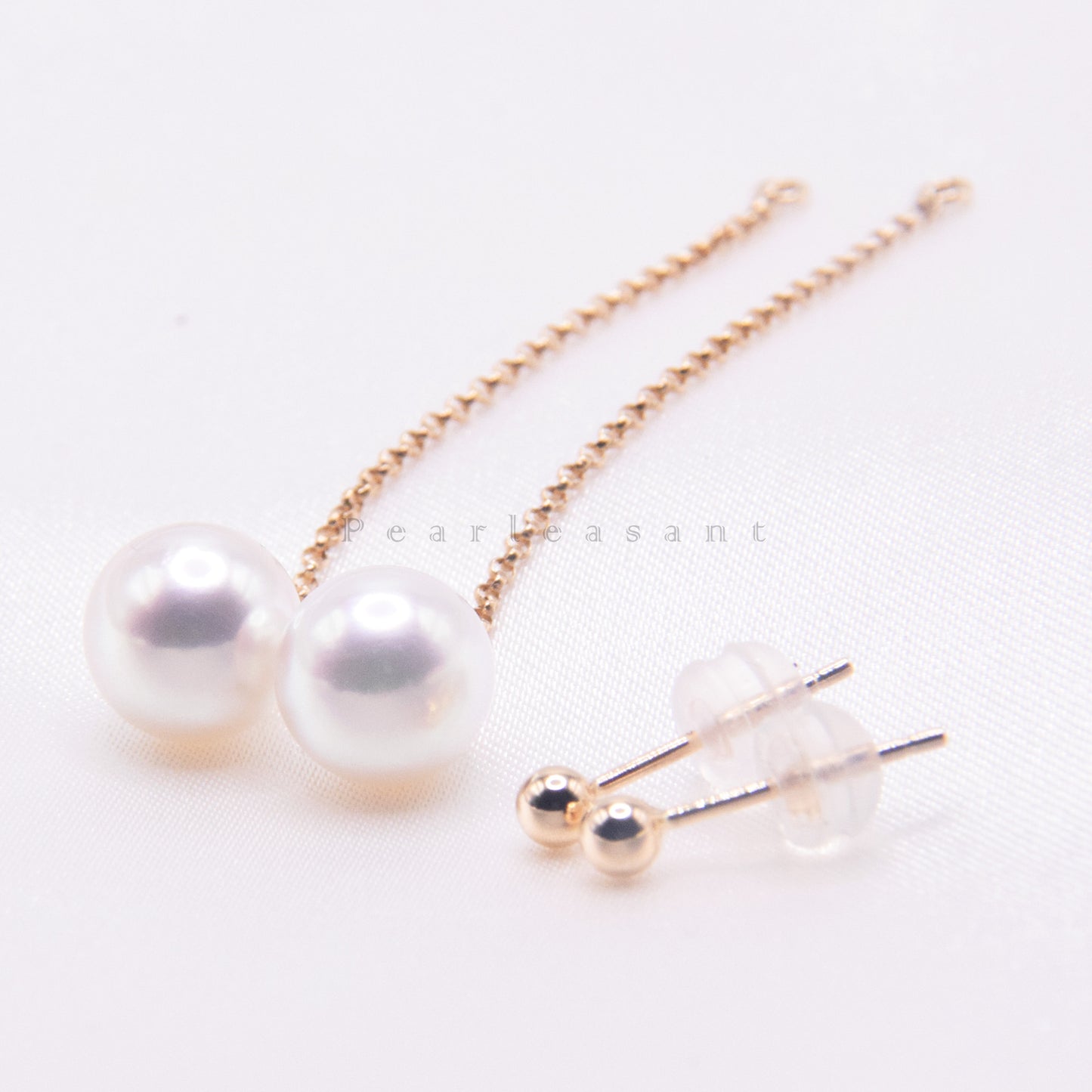 Hanadama Grade 8.0-8.5mm White Akoya Pearl Detachable Thread Earrings with Certificate