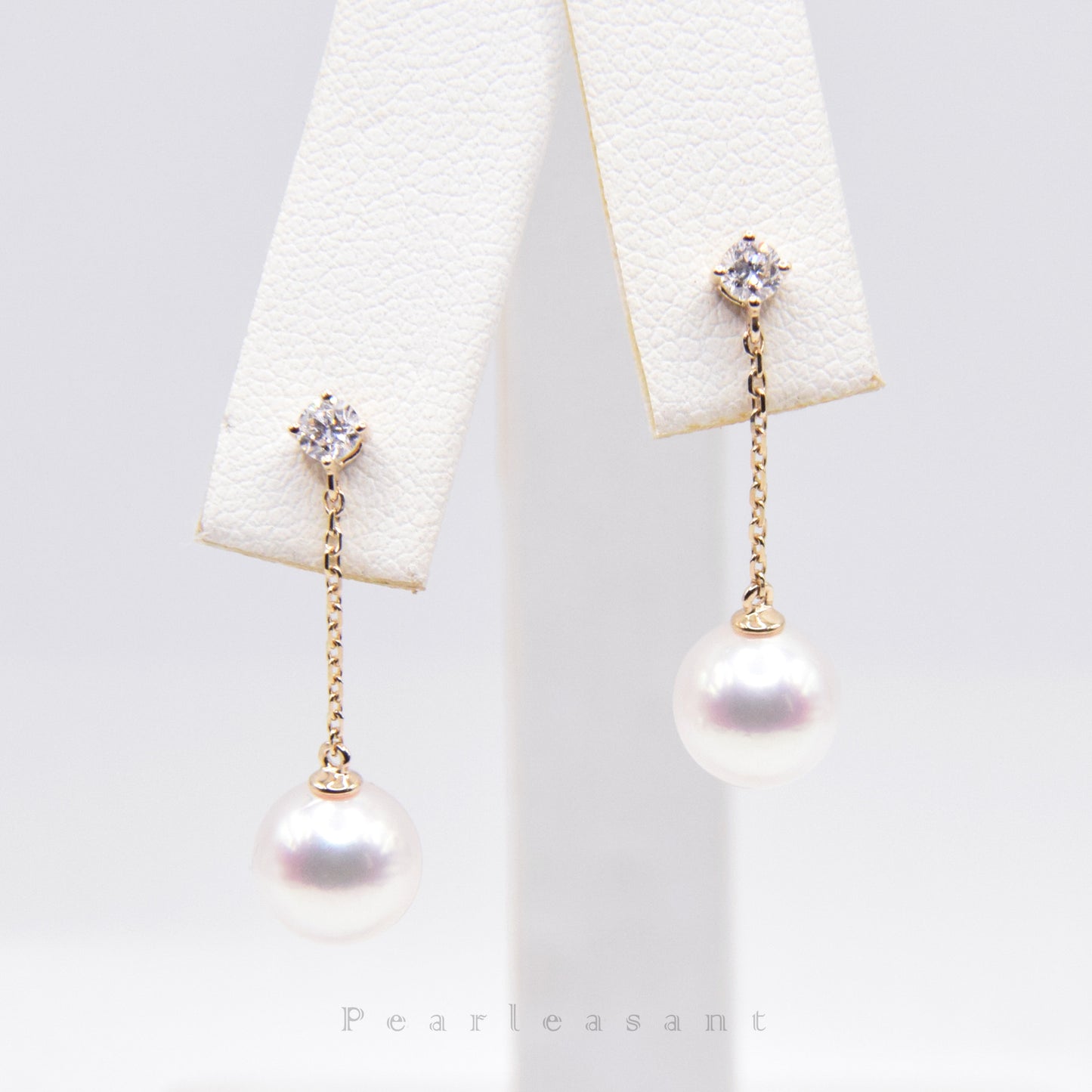 Hanadama Grade 7.5-8.0mm White Akoya Pearl Starlit Thread Earrings with Certificate