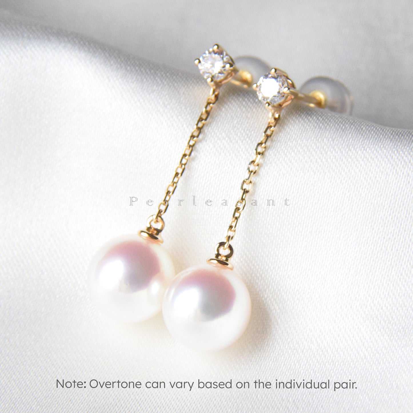 Hanadama Grade 7.5-8.0mm White Akoya Pearl Starlit Thread Earrings with Certificate