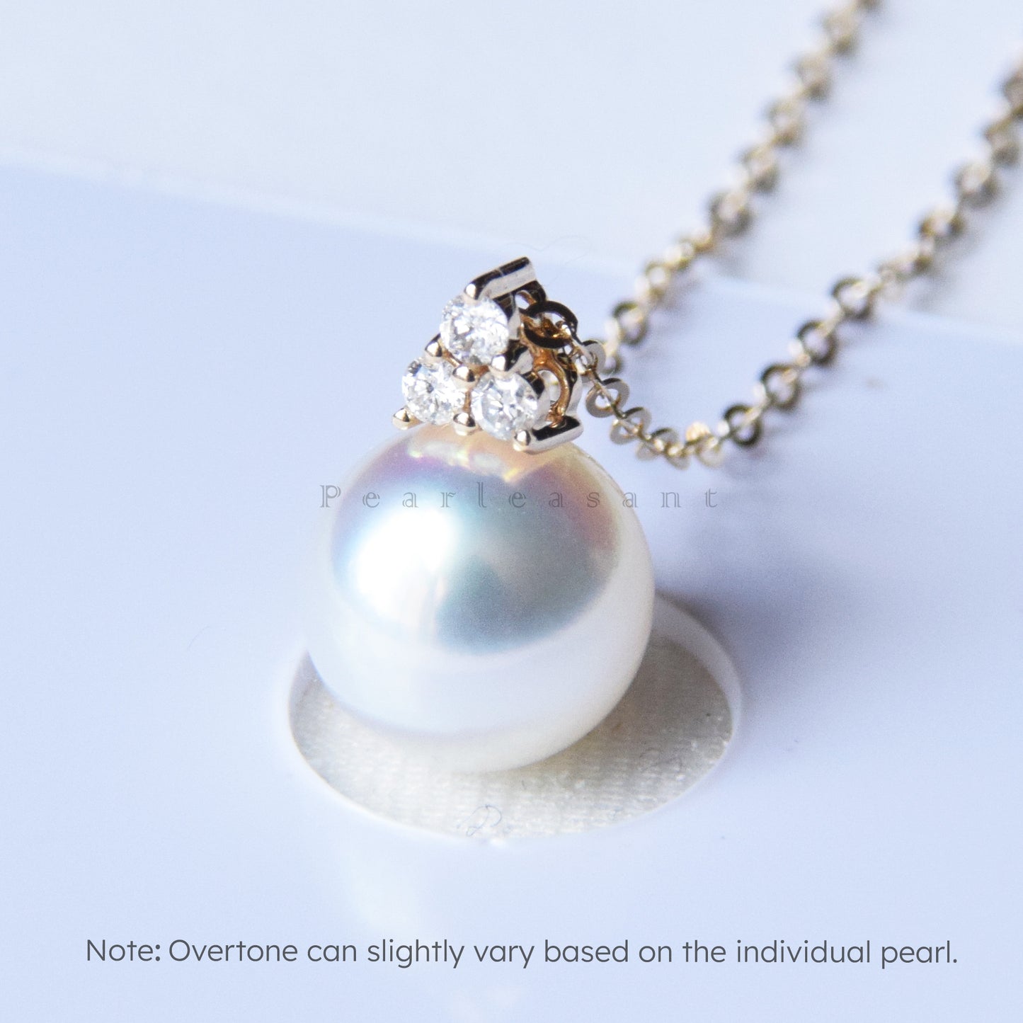 Hanadama Grade 8.0-8.5mm White Akoya Pearl Trio Diamond Pendant with Certificate