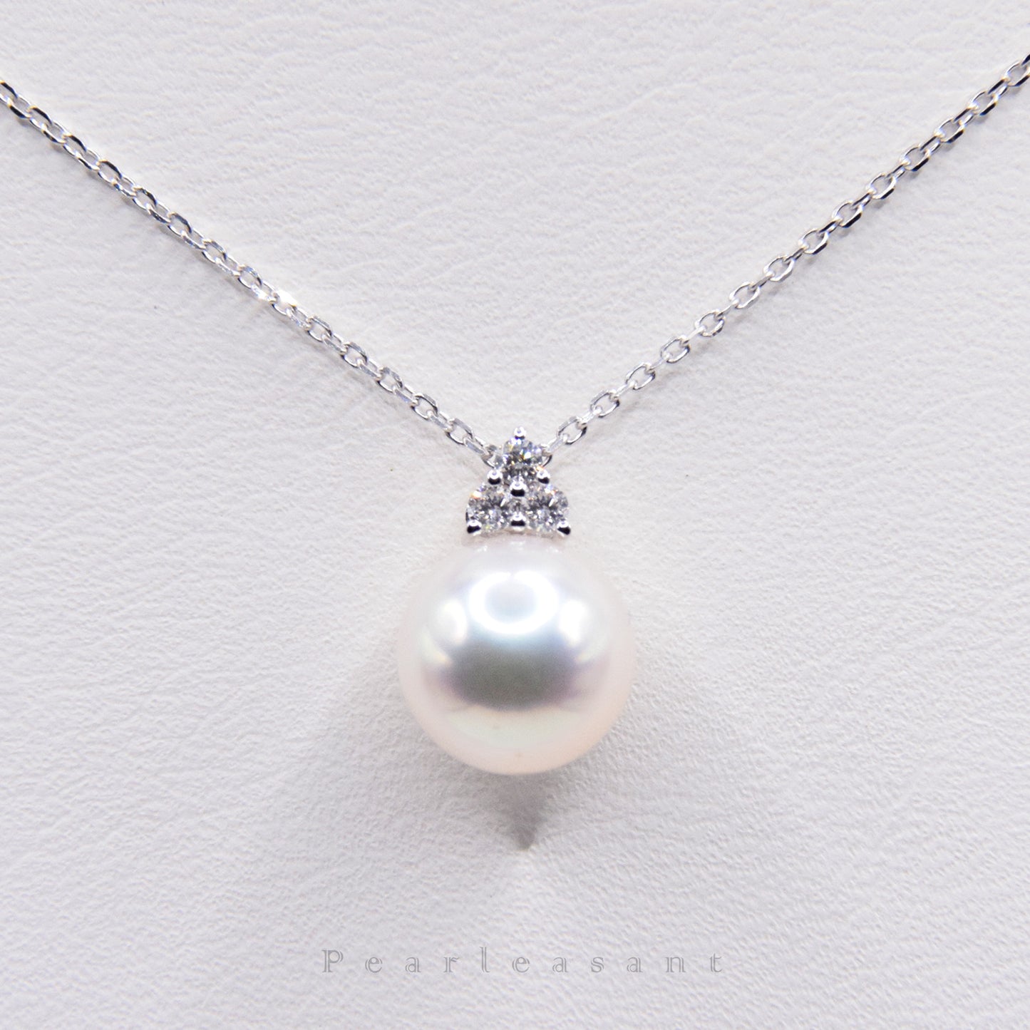 Hanadama Grade 8.0-8.5mm White Akoya Pearl Trio Diamond Pendant with Certificate