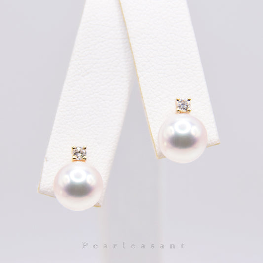 Hanadama Grade 8.0-8.5mm White Akoya Pearl Mini Princess Earrings with Certificate