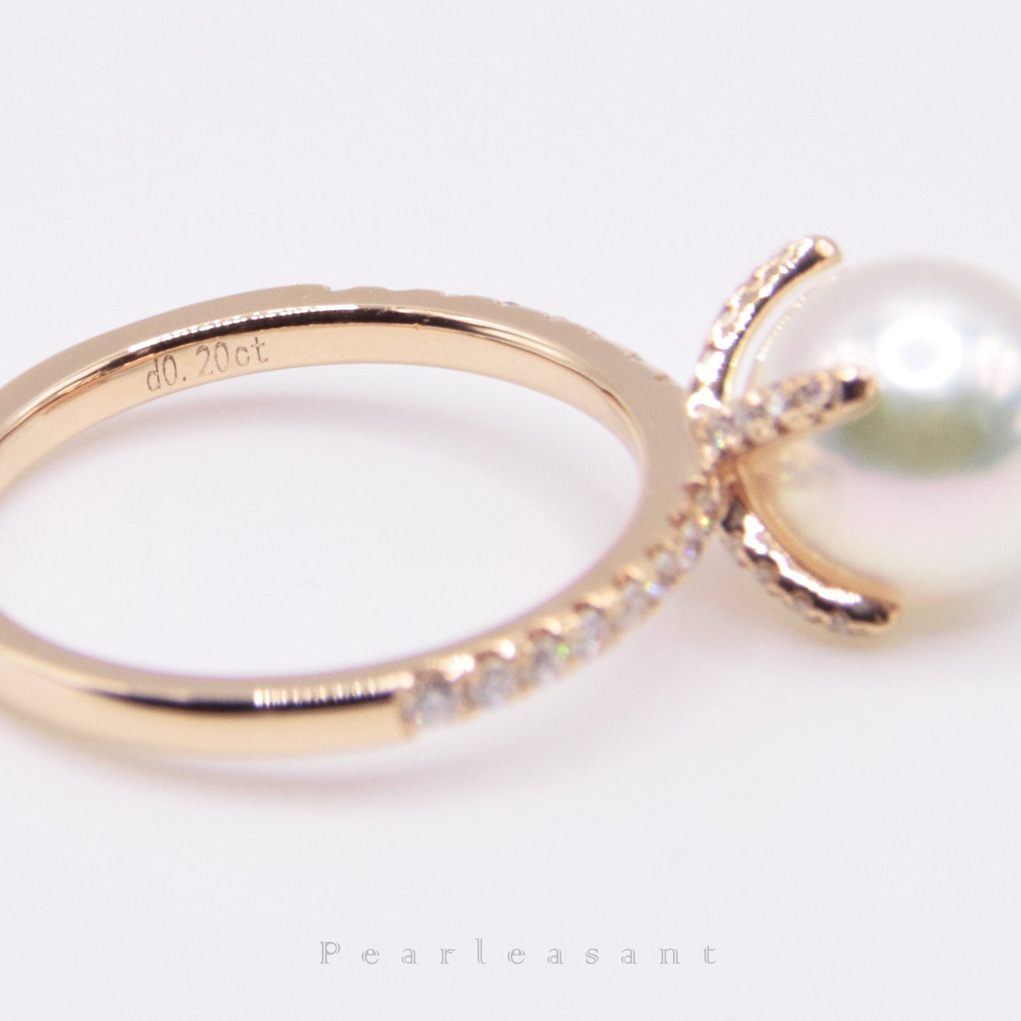 Hanadama Grade 8.0-8.5mm White Akoya Pearl Prong Setting Diamond Ring with Certificate (Pre-order)
