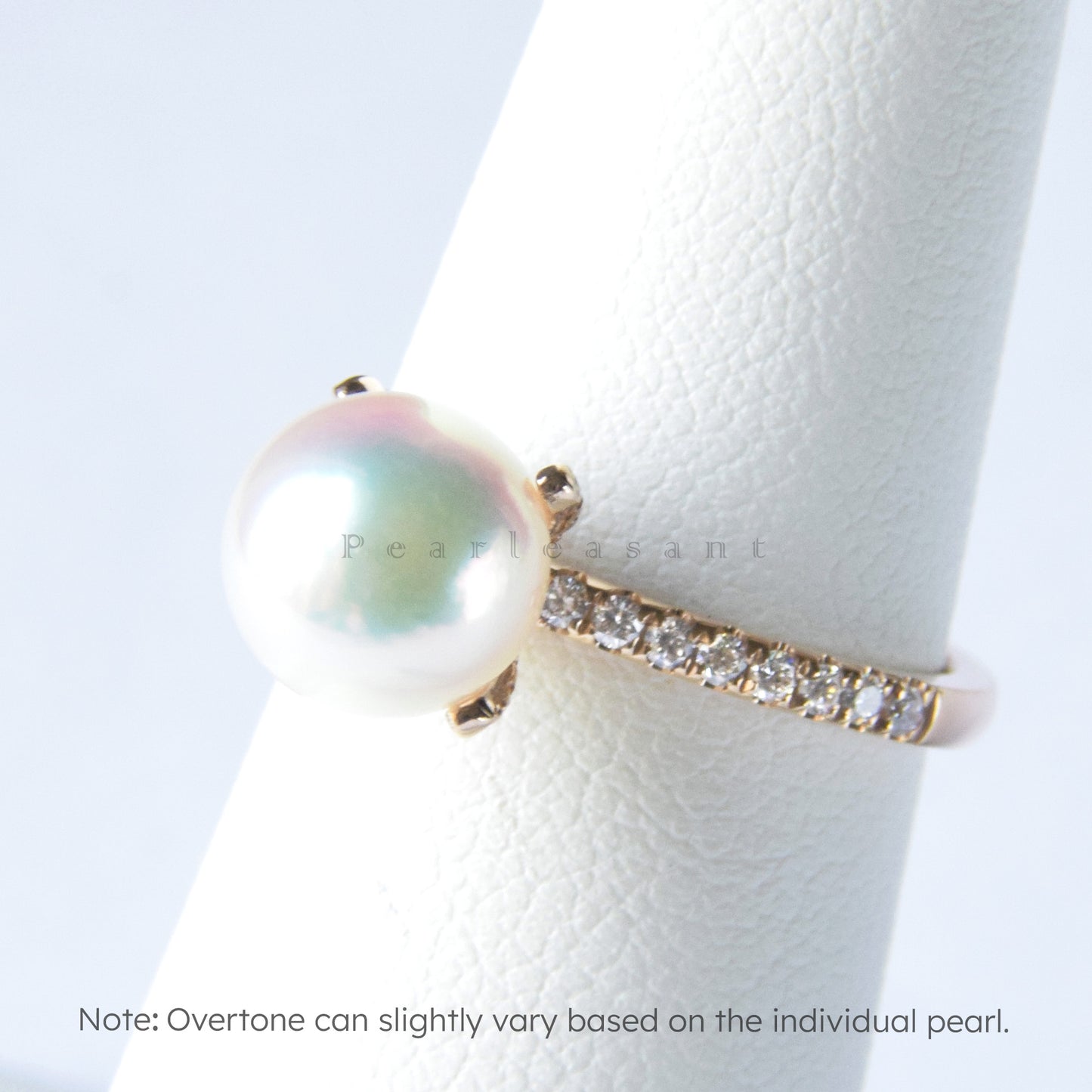 Hanadama Grade 8.0-8.5mm White Akoya Pearl Prong Setting Diamond Ring with Certificate (Pre-order)