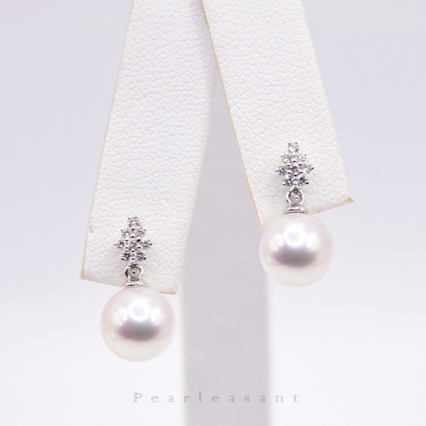 Hanadama Grade 8.0-8.5mm White Akoya Pearl Rhombus Earrings with Certificate