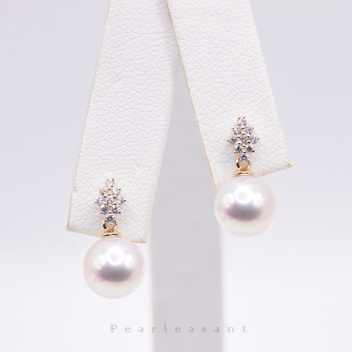 Hanadama Grade 8.0-8.5mm White Akoya Pearl Rhombus Earrings with Certificate