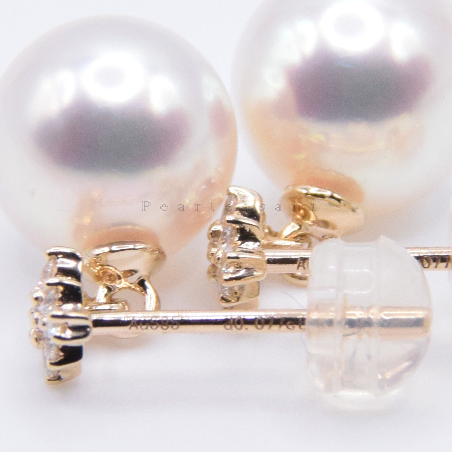 Hanadama Grade 8.0-8.5mm White Akoya Pearl Rhombus Earrings with Certificate